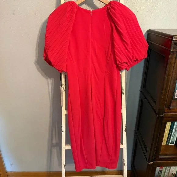 NWT Calvin Klein Hot Pink Pleated Puff Sleeve Dress Size 2 - Picture 2 of 15